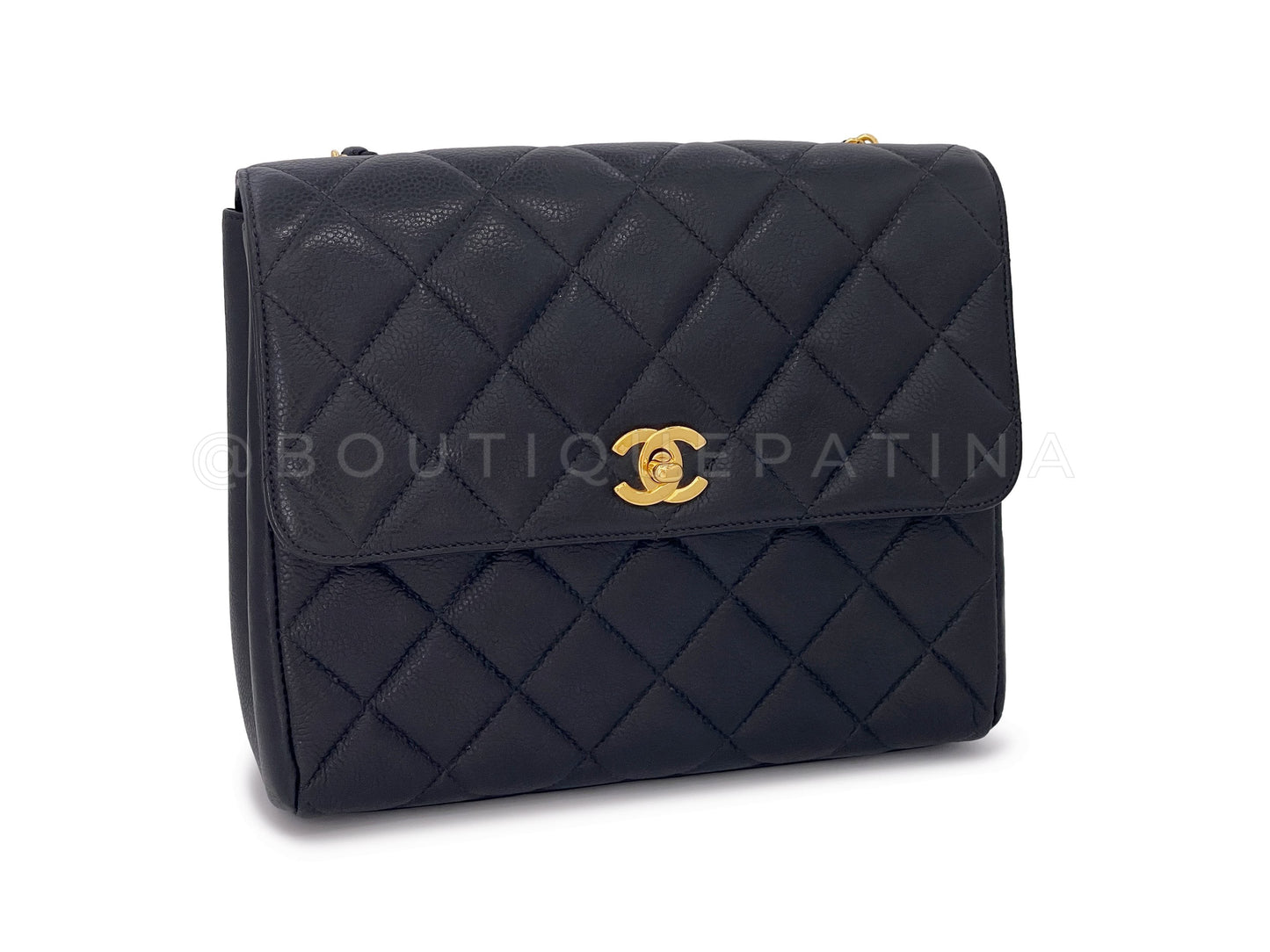 Chanel 1996 Vintage Caviar Square Crossbody Flap Bag 24k GHW
