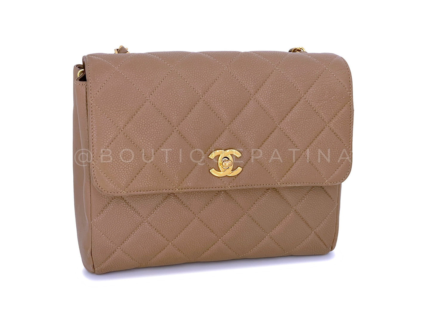Chanel 1994 Vintage Taupe Beige Caviar Tall Crossbody Flap Bag 24k GHW