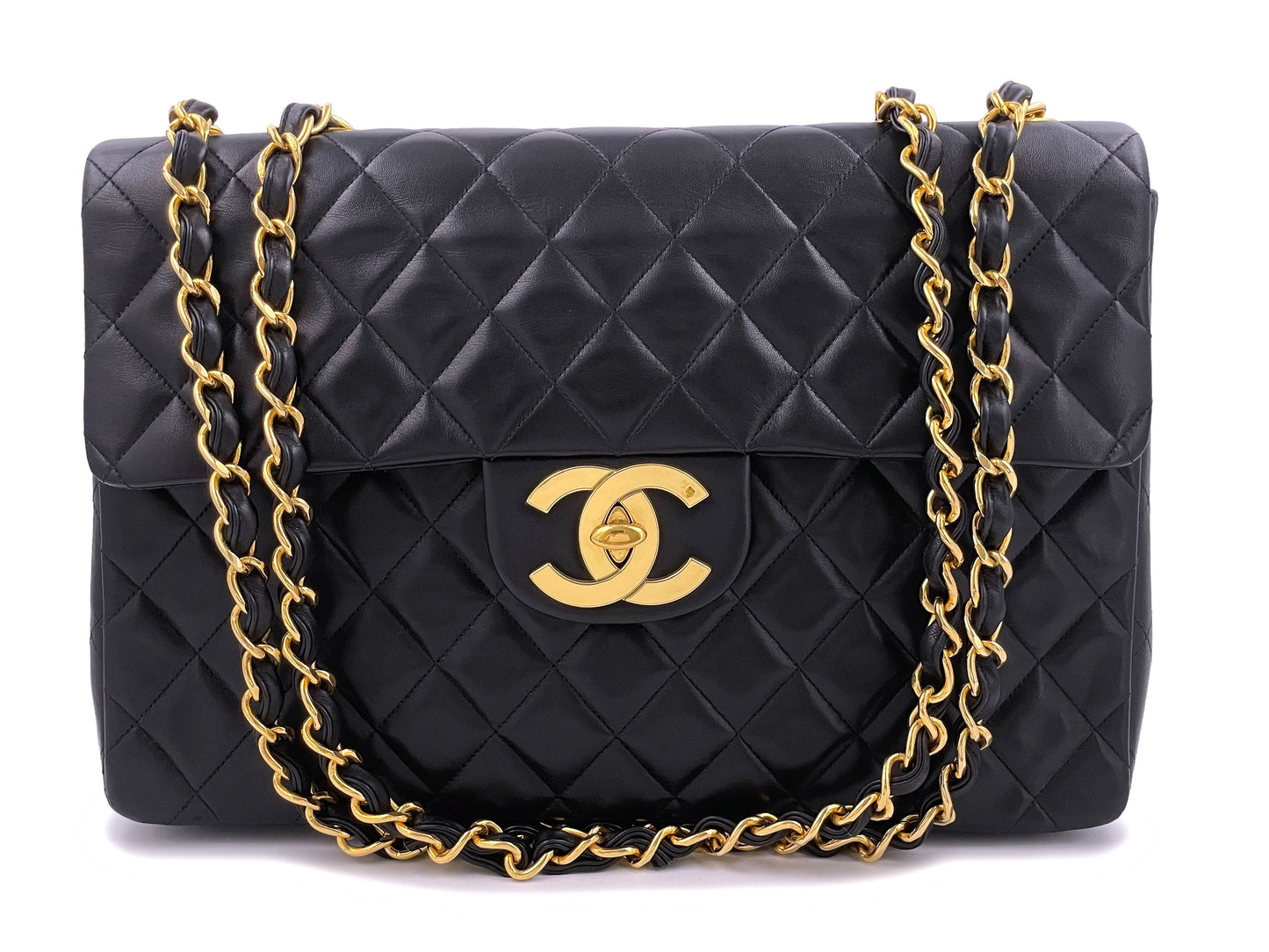 Chanel 1994 Vintage Black Maxi Classic Flap Bag 24k GHW