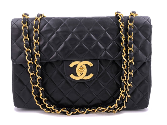 Chanel 1994 Vintage Black Maxi Classic Flap Bag 24k GHW
