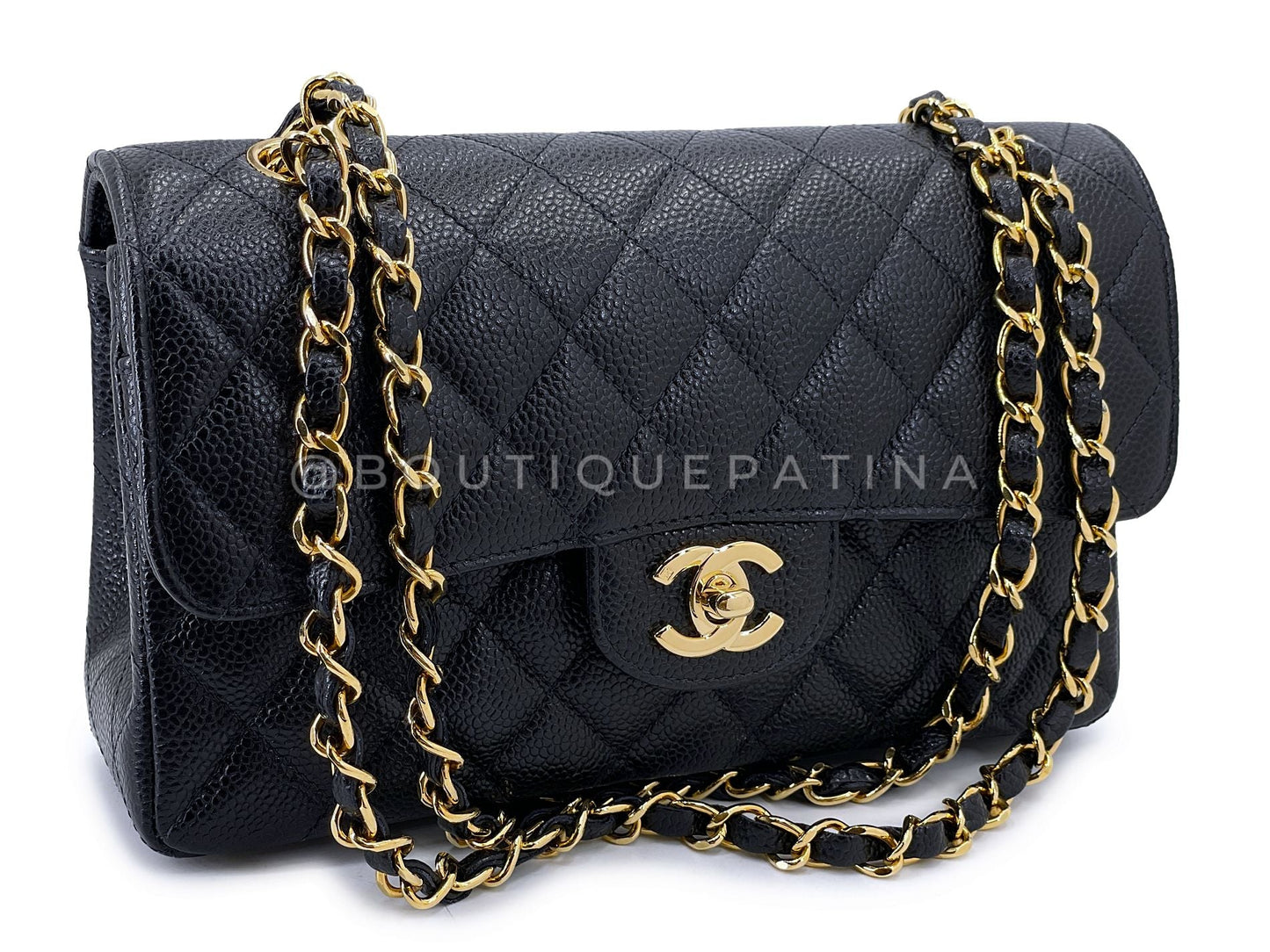 Chanel 2004 Vintage Black Caviar Small Classic Double Flap Bag 24k GHW 9TI