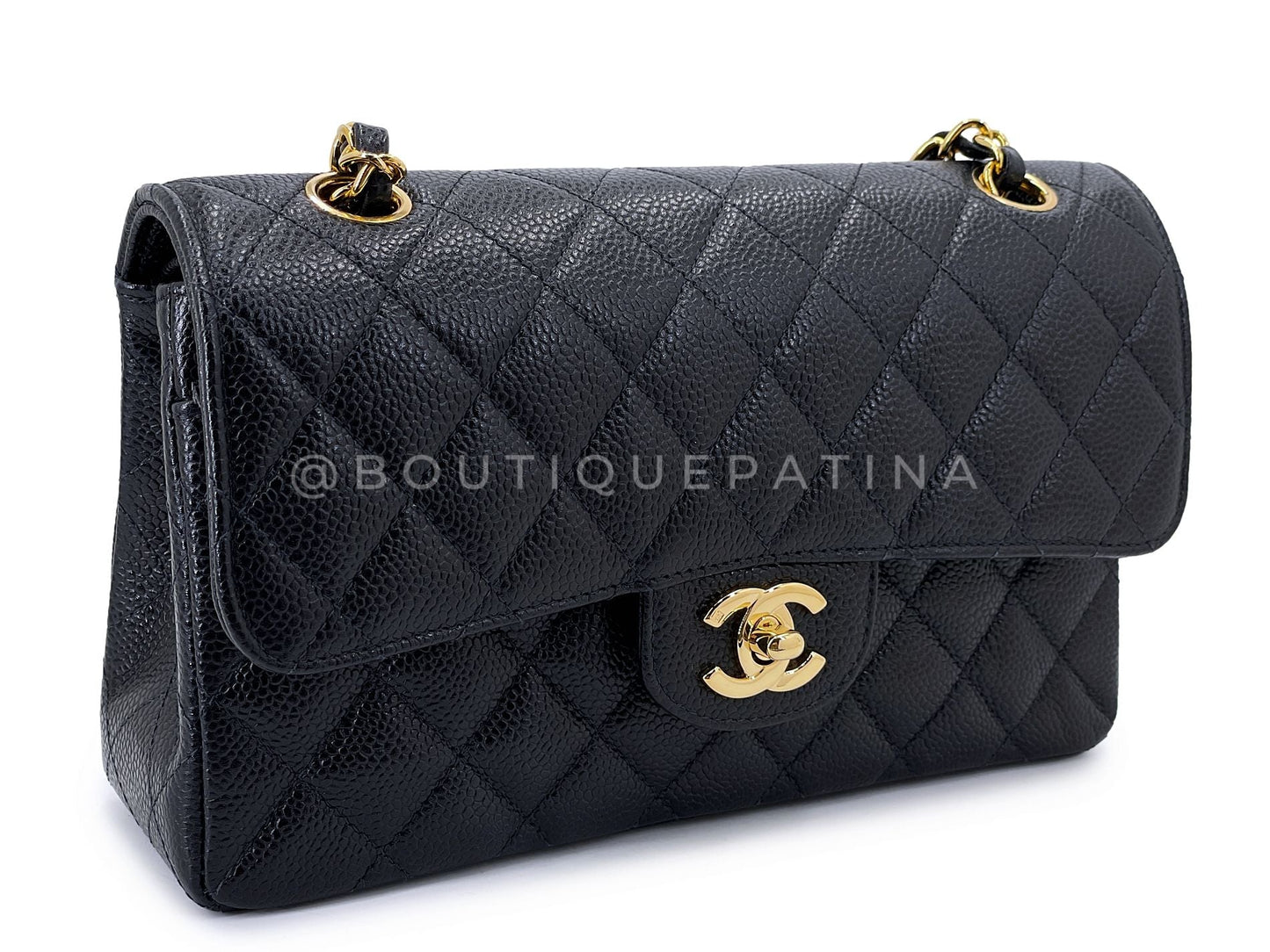 Chanel 2004 Vintage Black Caviar Small Classic Double Flap Bag 24k GHW 9TI
