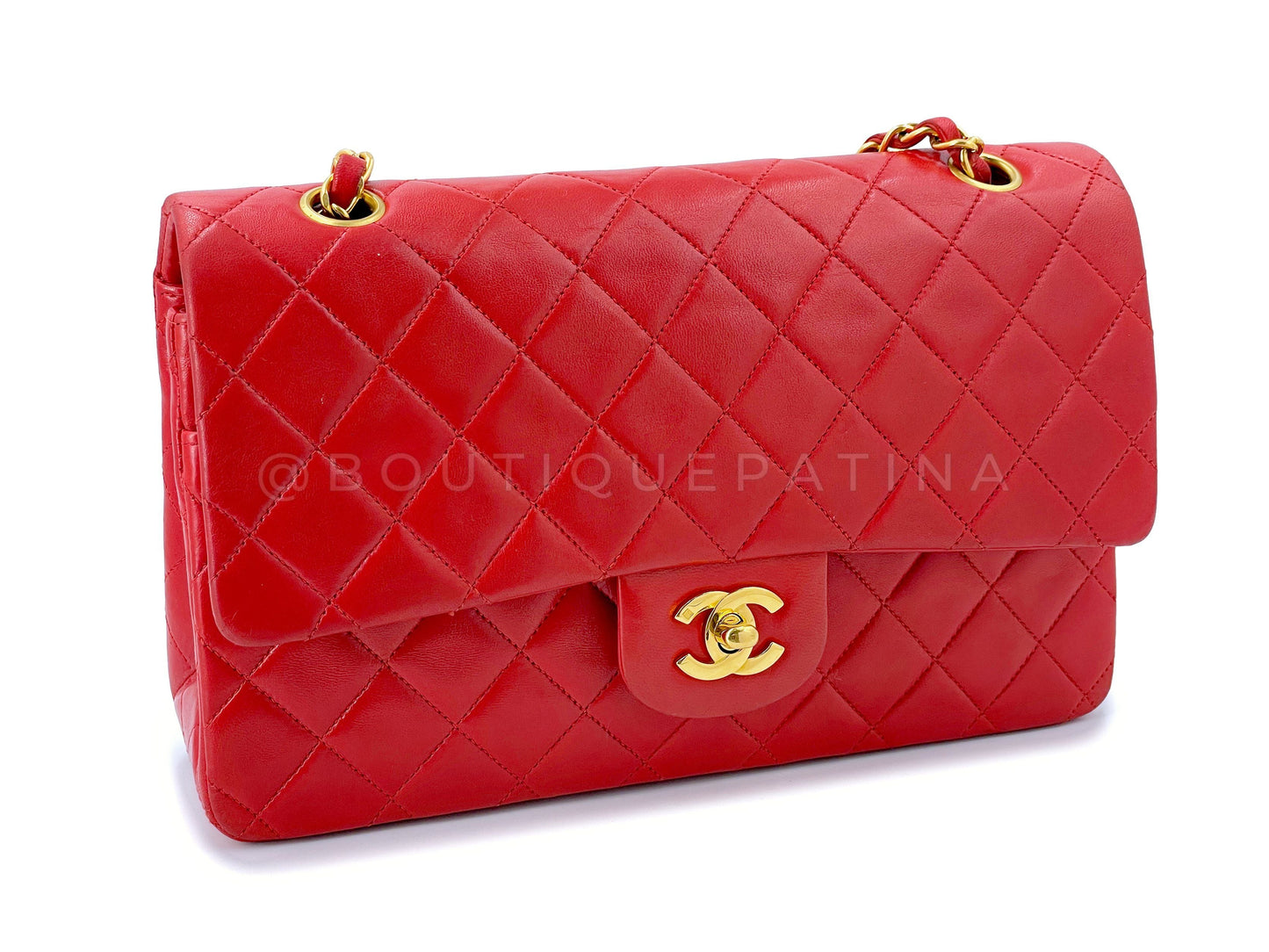 Chanel 1996 Vintage Red Medium Classic Double Flap Bag 24k GHW