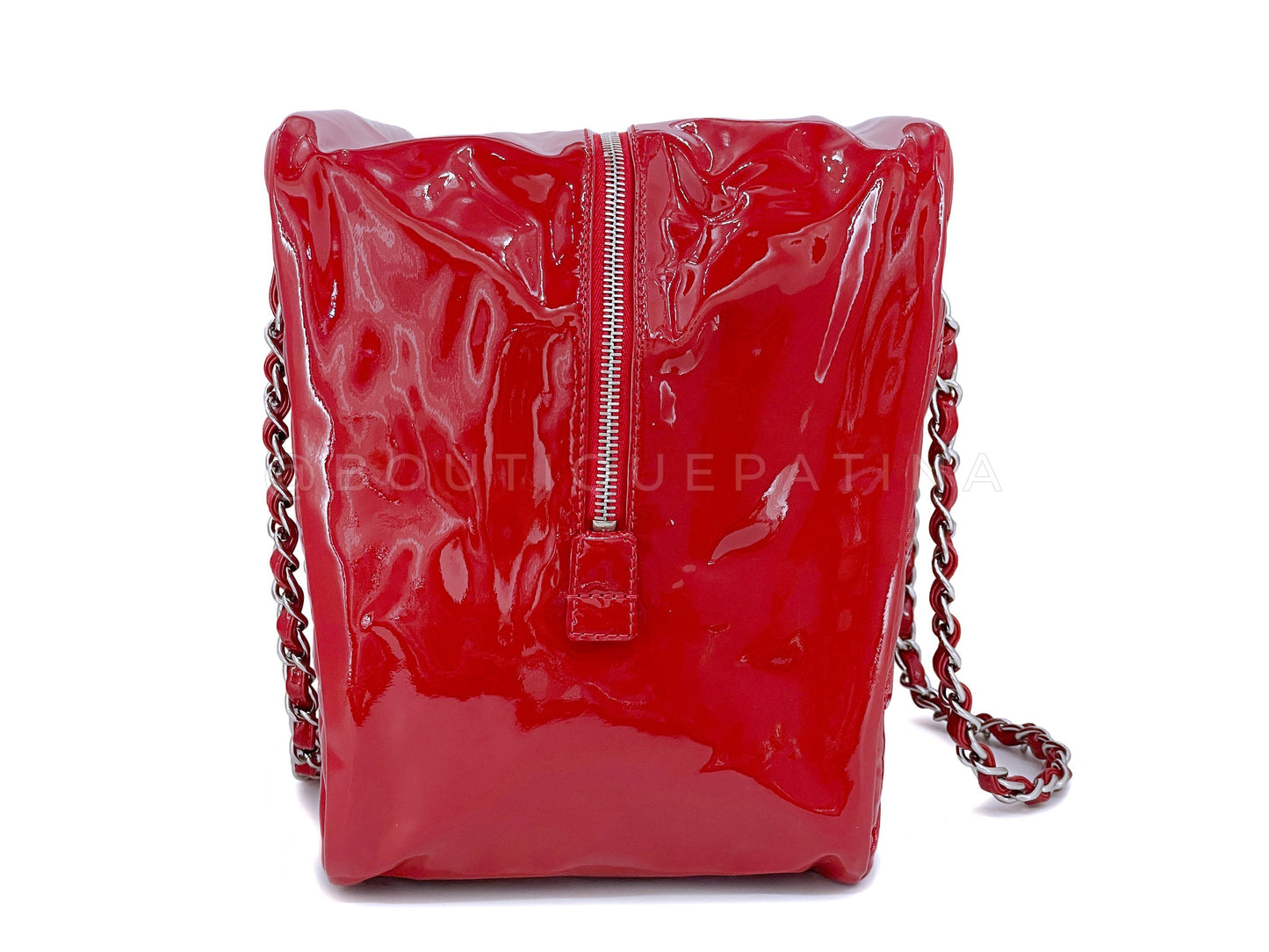 Chanel Red Luxury Giant XL Brilliant CC Patent Luggage Shopper Tote Bag