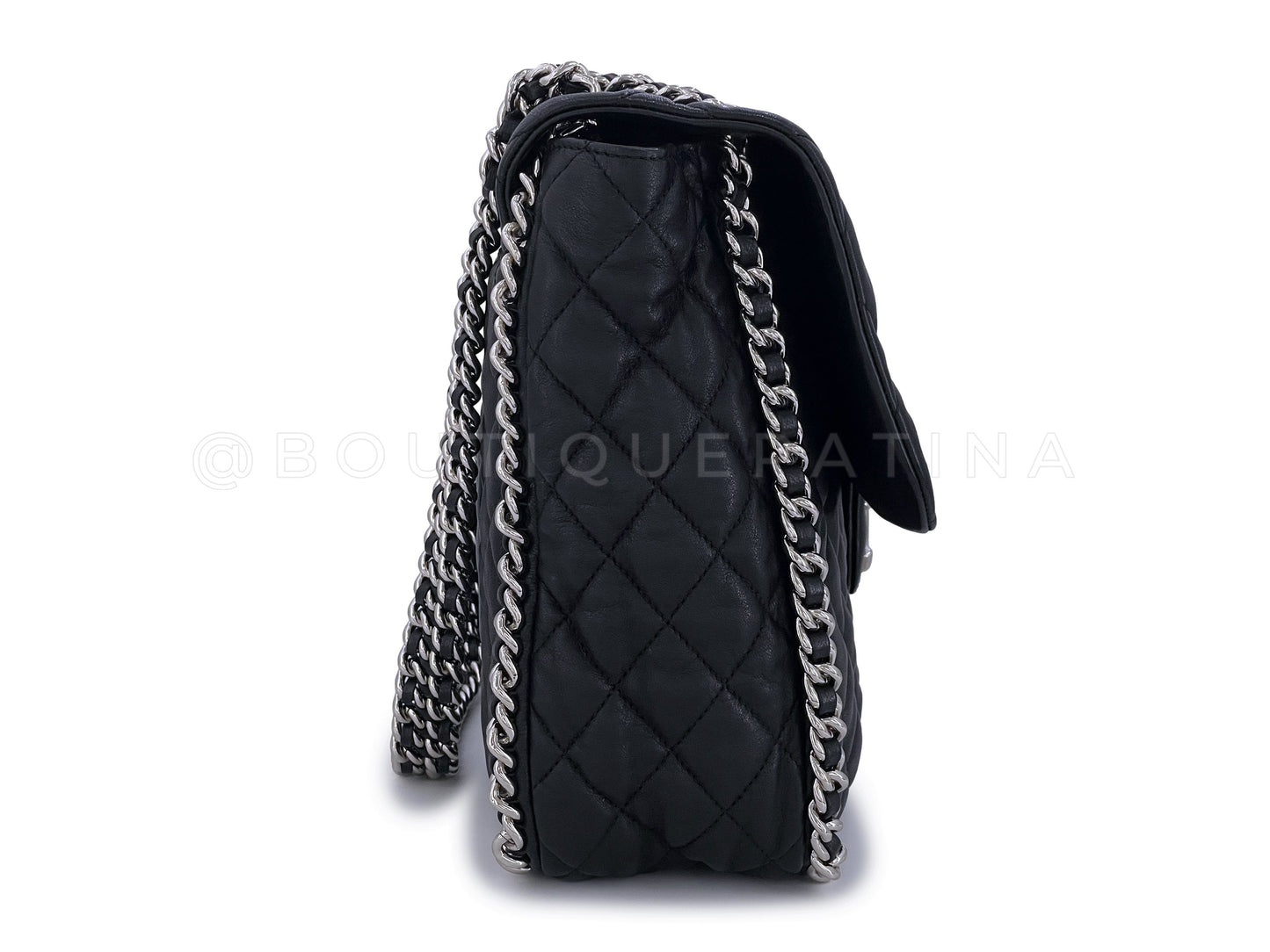 Pristine Chanel Black Aged Calfskin Chain Around Maxi Flap Bag SHW
