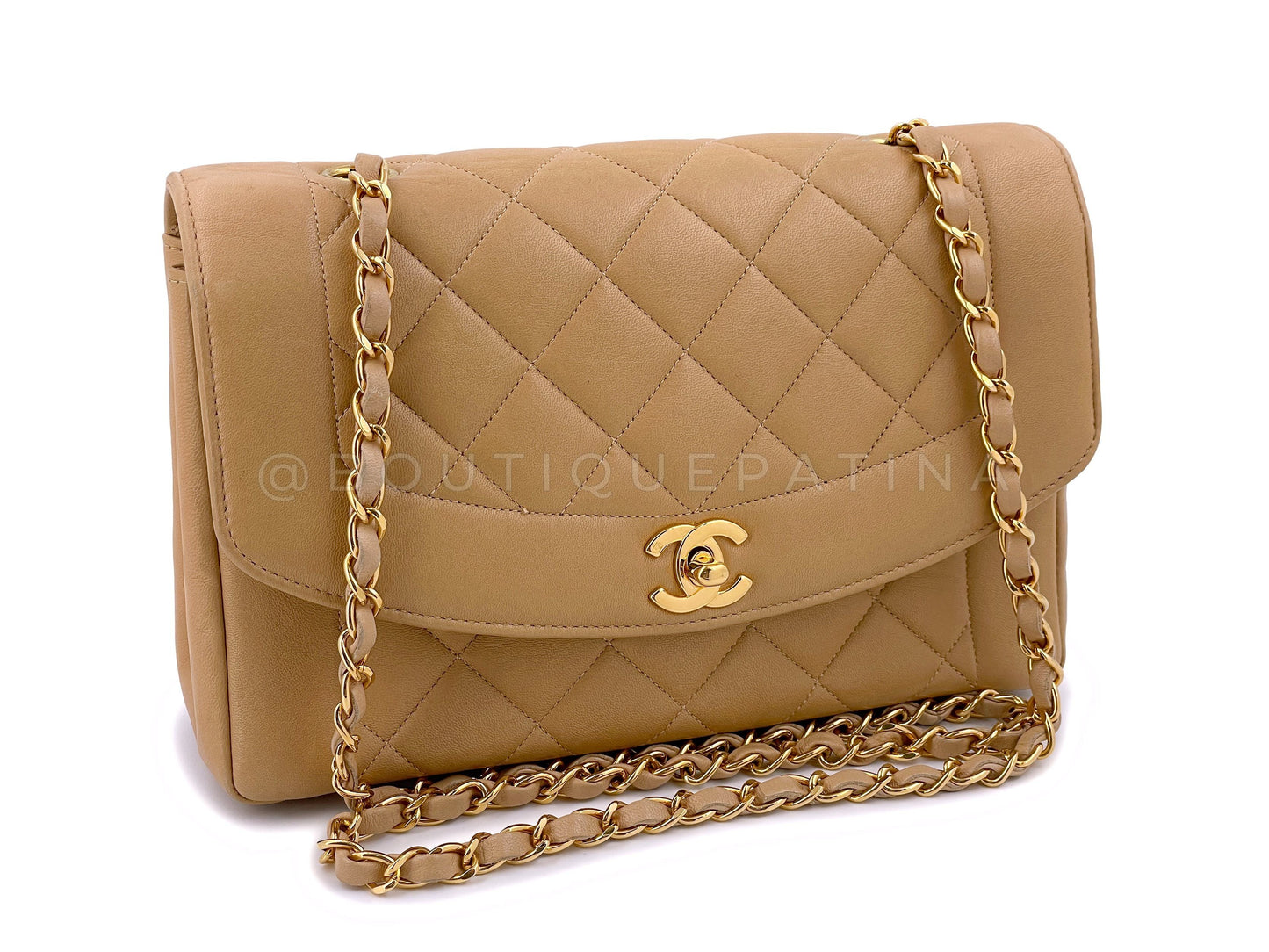 Chanel 1997 Vintage Caramel Beige Medium Diana Flap Bag 24k GHW