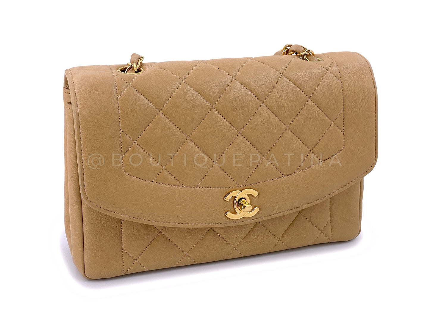 Chanel 1997 Vintage Caramel Beige Medium Diana Flap Bag 24k GHW