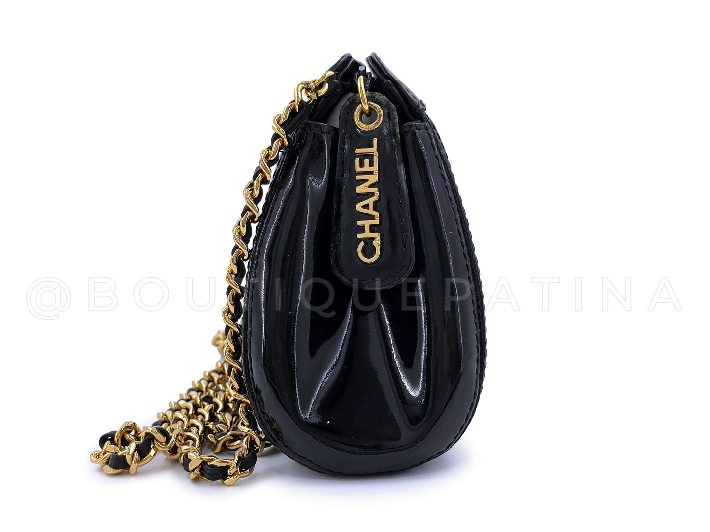 Chanel 1997 Vintage Black Patent Mini Crossbody Zip Pouch Bag 24k GHW