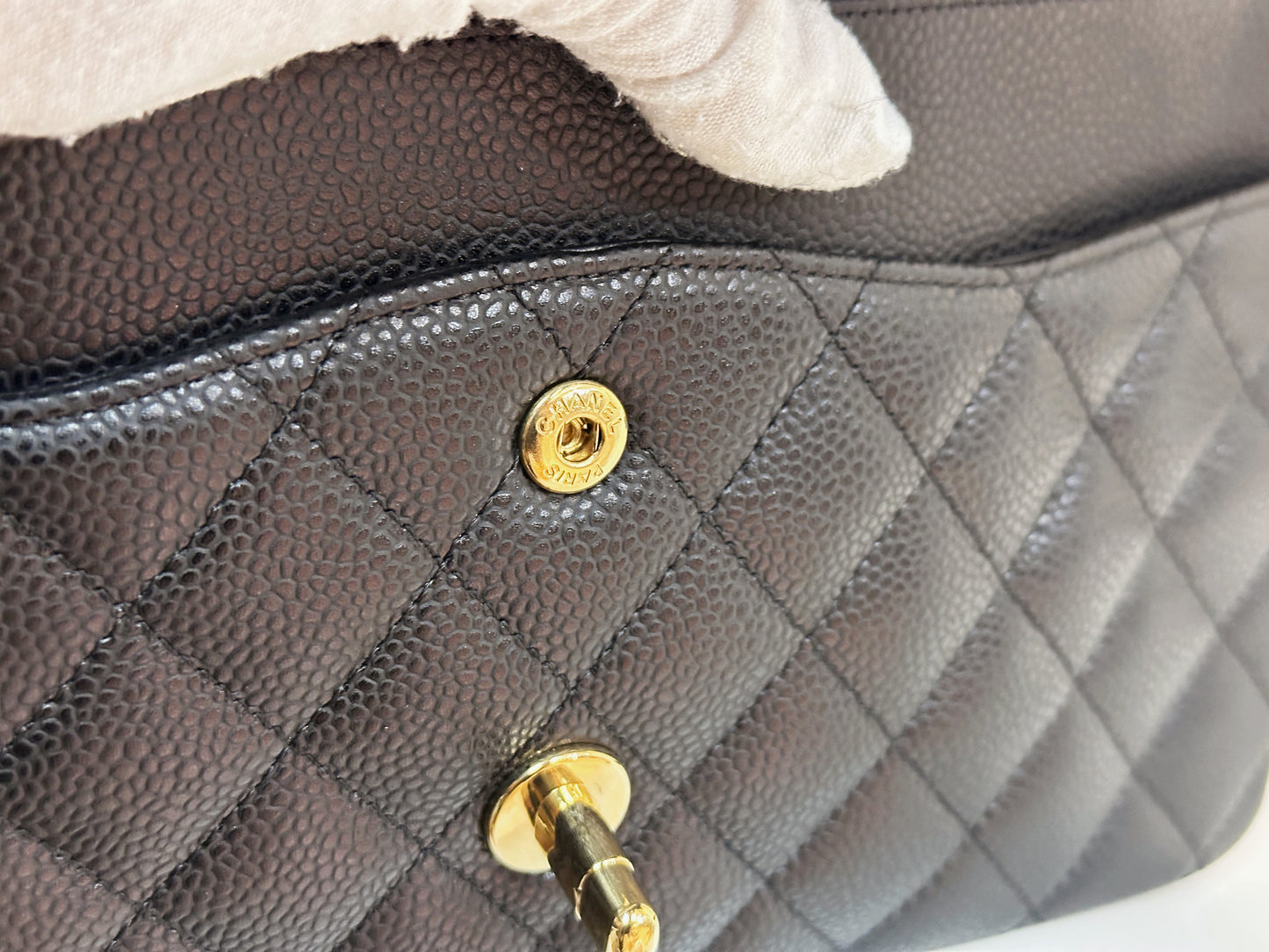 CHANEL Classic Double Flap Medium Shoulder Bag Black Caviar 24k GHW 1125 holo card