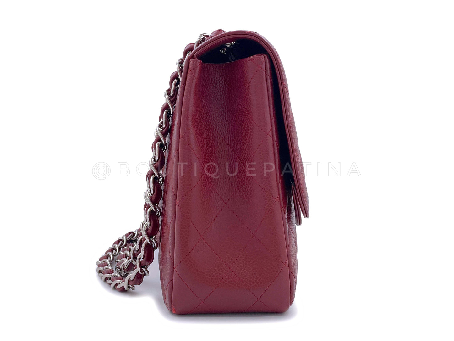Chanel 2009 Burgundy Red Caviar Jumbo Classic Single Flap Bag SHW