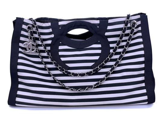 Chanel Navy White Striped Sailor Cruise Shopper Tote Bag SHW