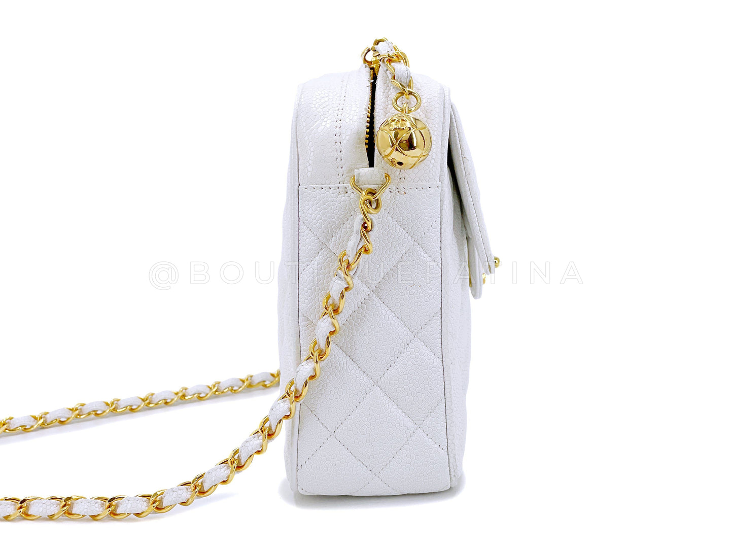 Chanel 1994 Vintage White Caviar Flap Camera Case Bag 24k GHW