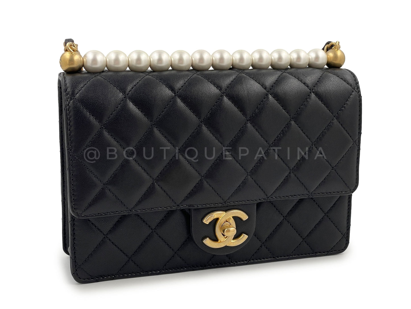 Pristine Chanel 19S Chic Pearls Flap Bag Black GHW