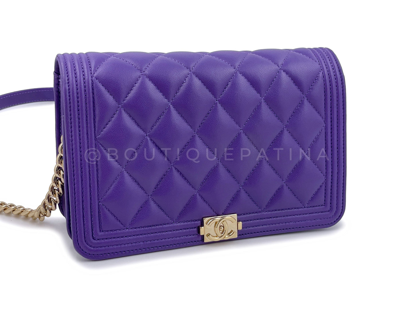 Chanel Violet Purple Boy Wallet on Chain WOC Bag Lambskin