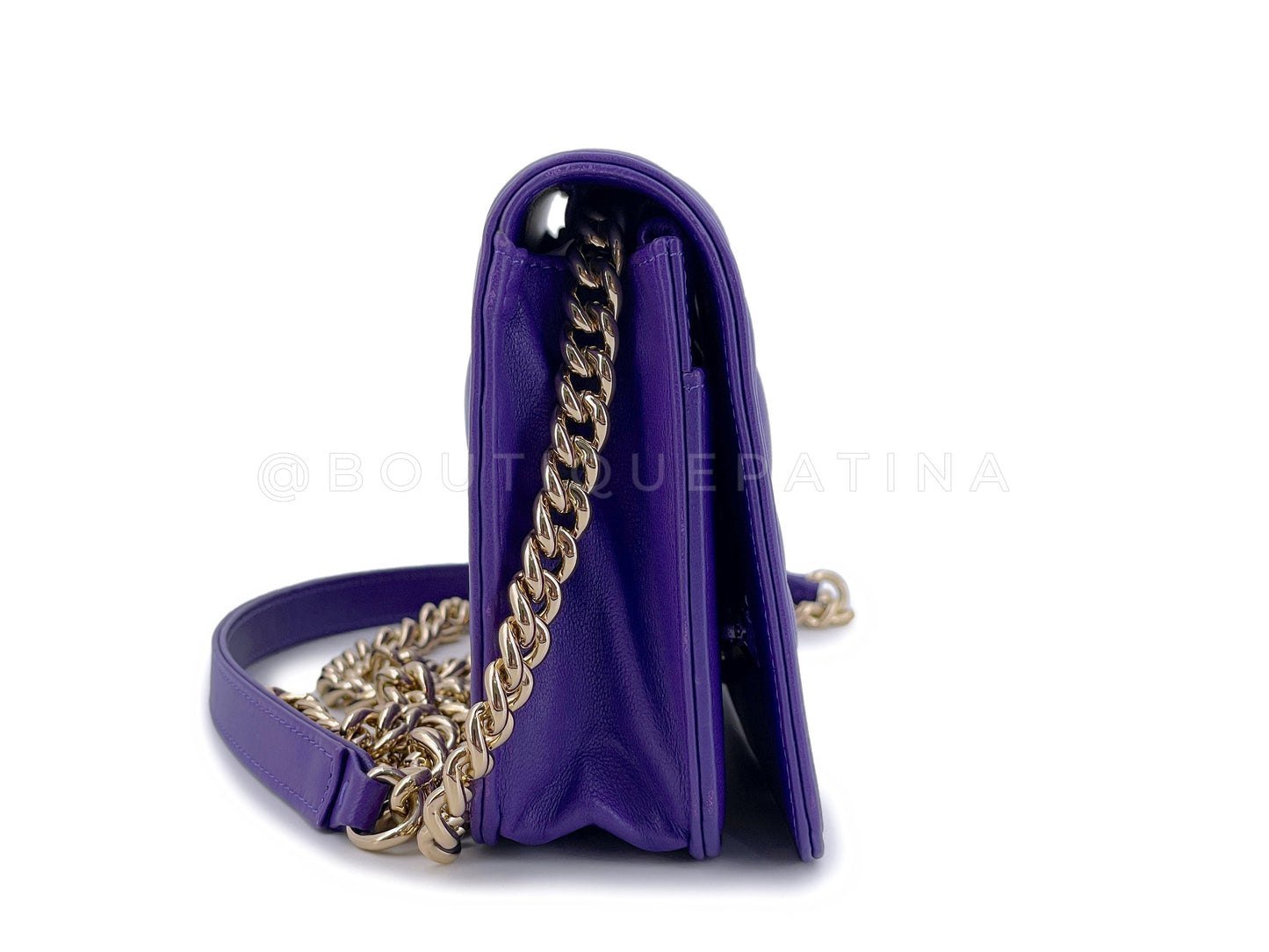 Chanel Violet Purple Boy Wallet on Chain WOC Bag Lambskin