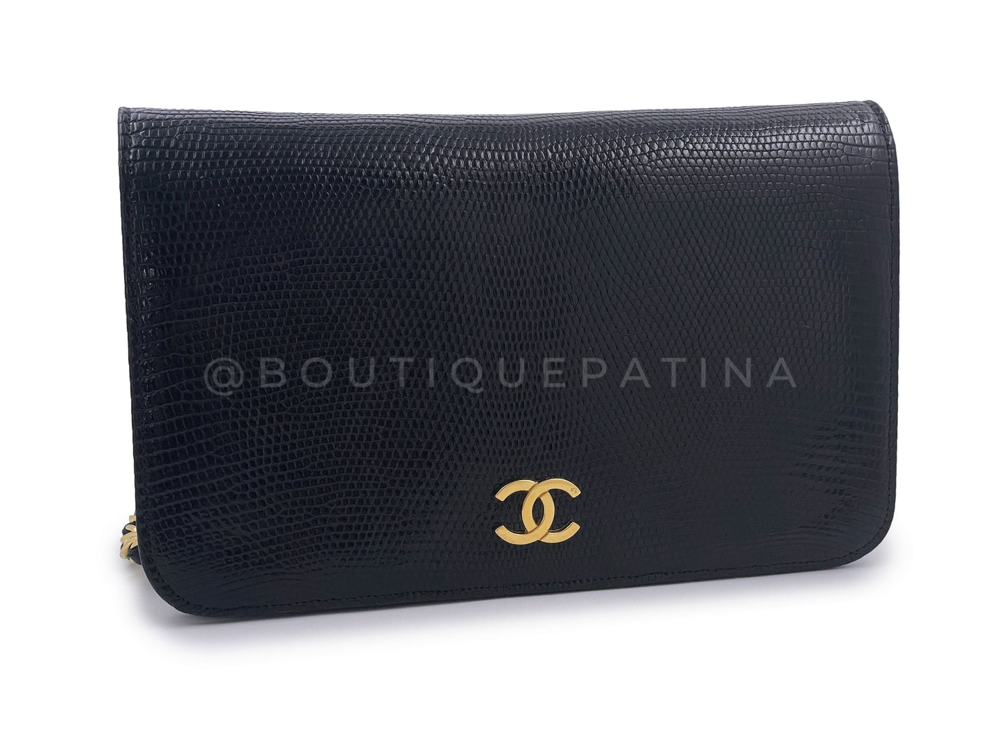 Pristine Chanel 1989 Vintage Black Lizard Full Flap Bag 24k GHW