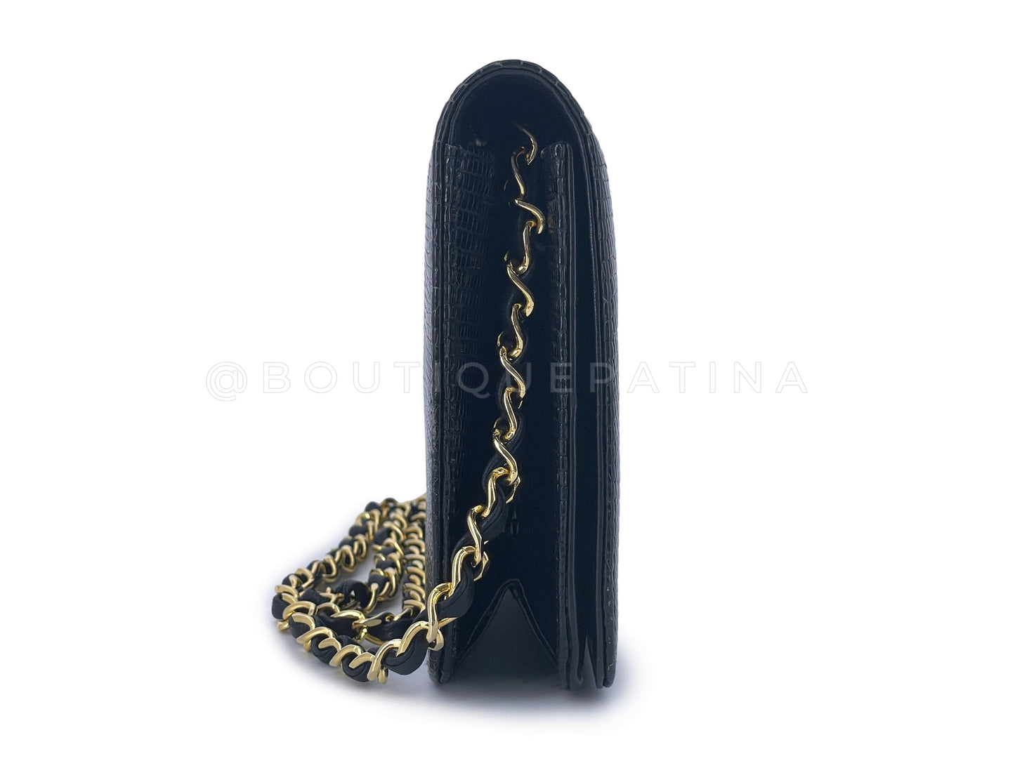 Pristine Chanel 1989 Vintage Black Lizard Full Flap Bag 24k GHW