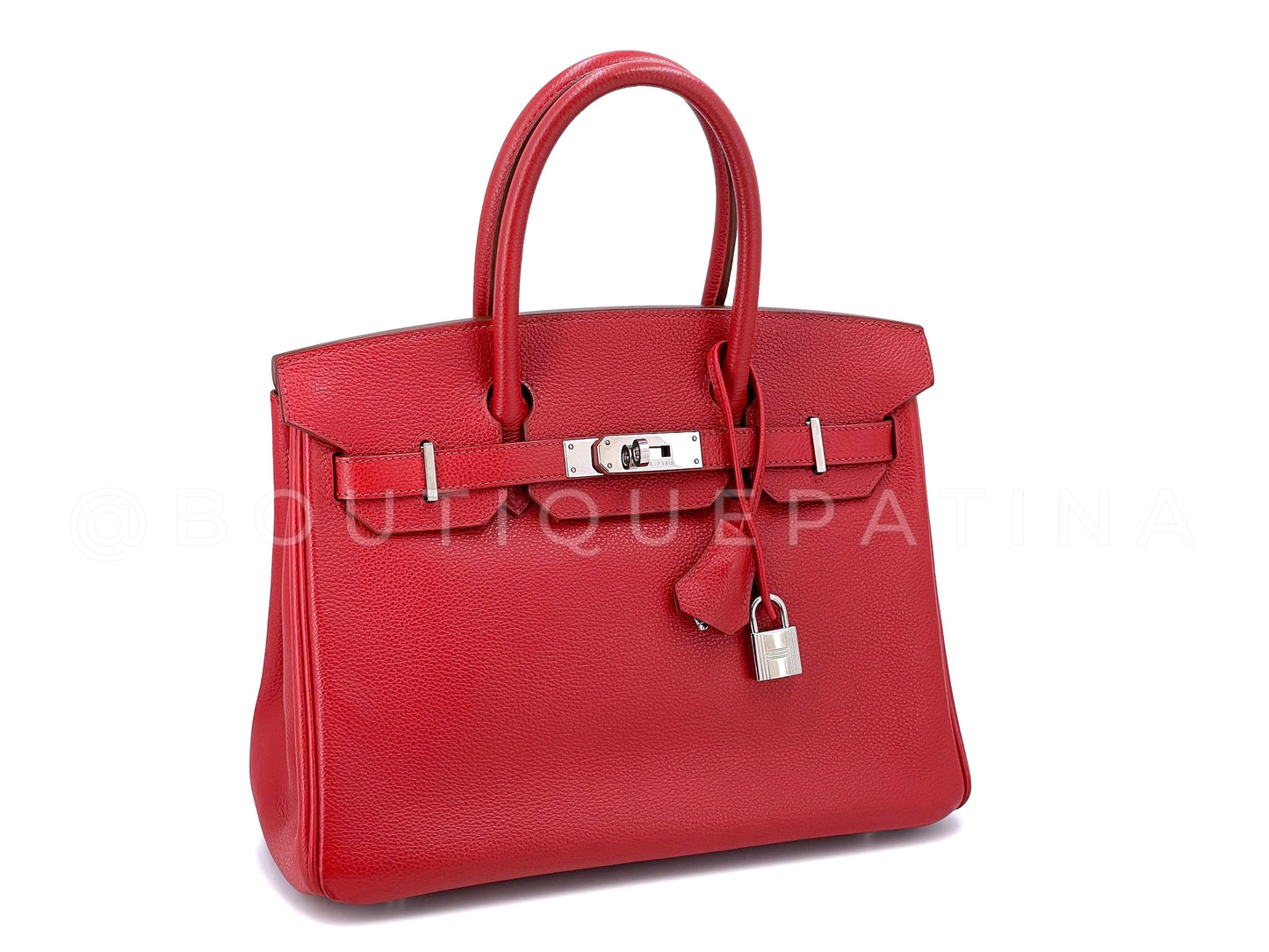 Hermes 30cm Rouge Garrance Red Evergrain Birkin Bag PHW 0C7