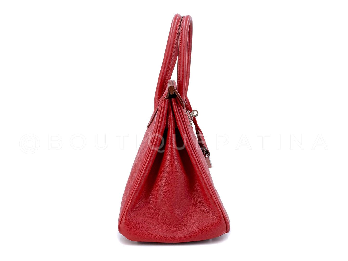 Hermes 30cm Rouge Garrance Red Evergrain Birkin Bag PHW 0C7