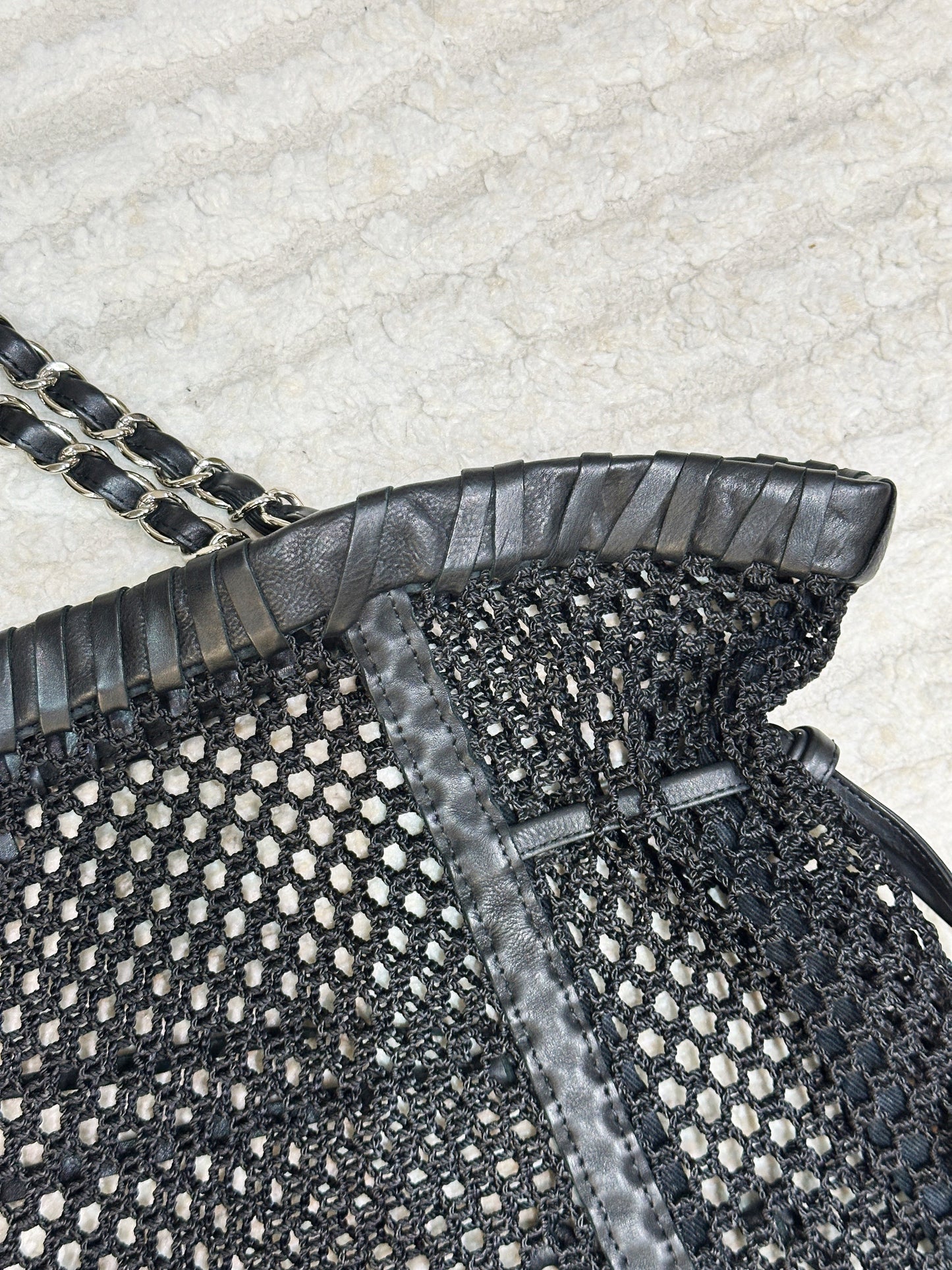 Chanel Limited Edition Resort 2011 Black Fringe Mesh Tote Bag 1373 holo card