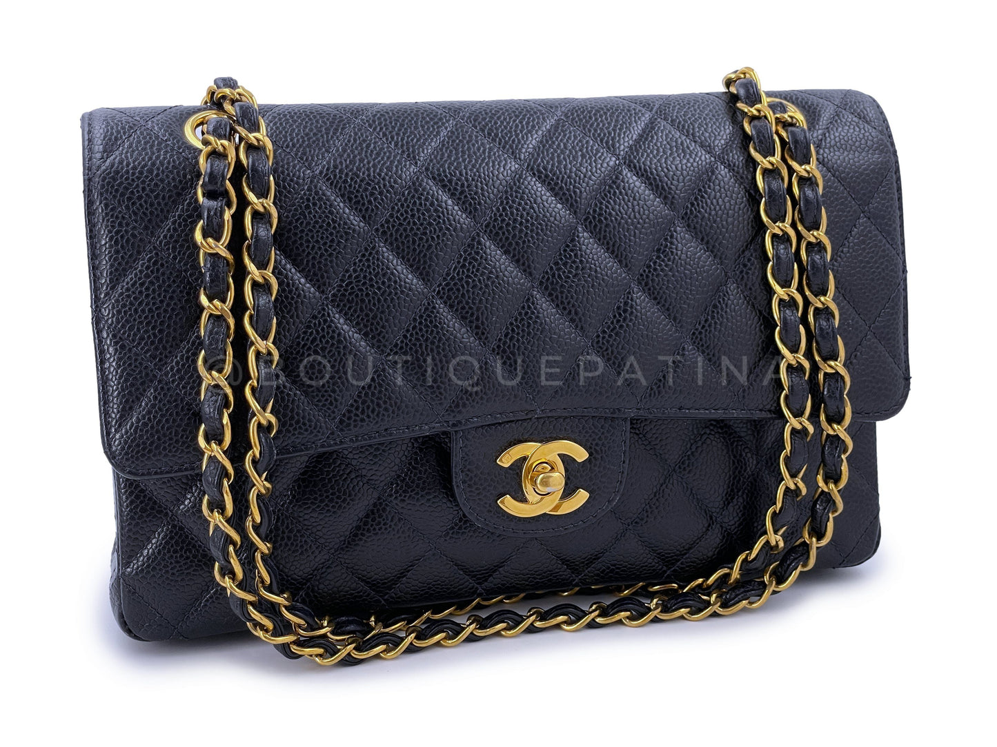Chanel 1998 Vintage Dark Blue Caviar Medium Classic Double Flap Bag 24k GHW