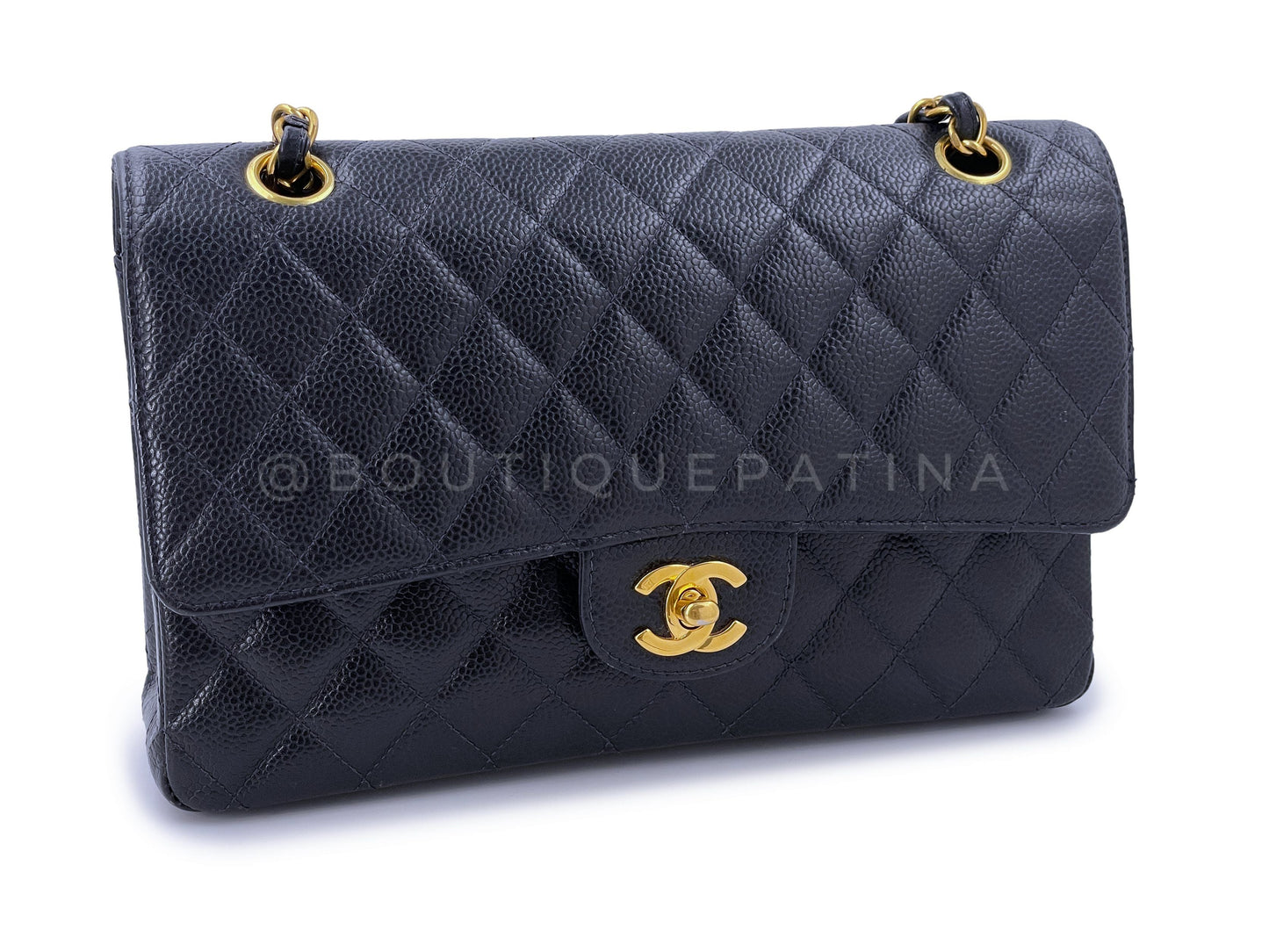 Chanel 1998 Vintage Dark Blue Caviar Medium Classic Double Flap Bag 24k GHW