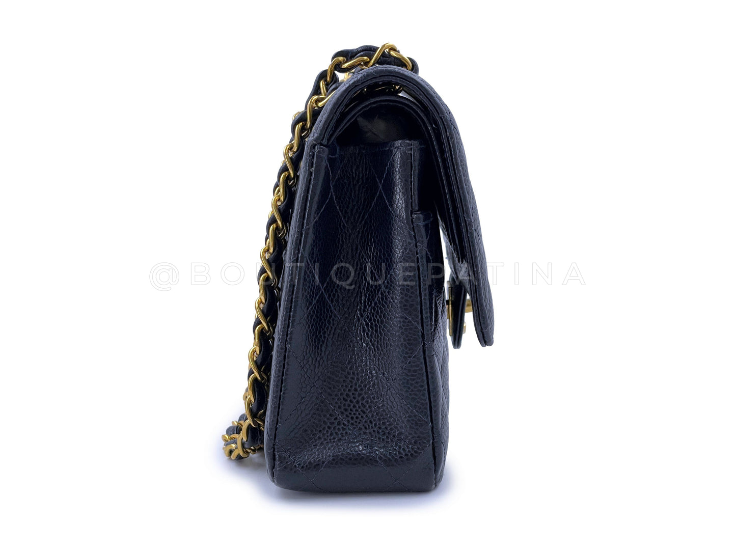 Chanel 1998 Vintage Dark Blue Caviar Medium Classic Double Flap Bag 24k GHW