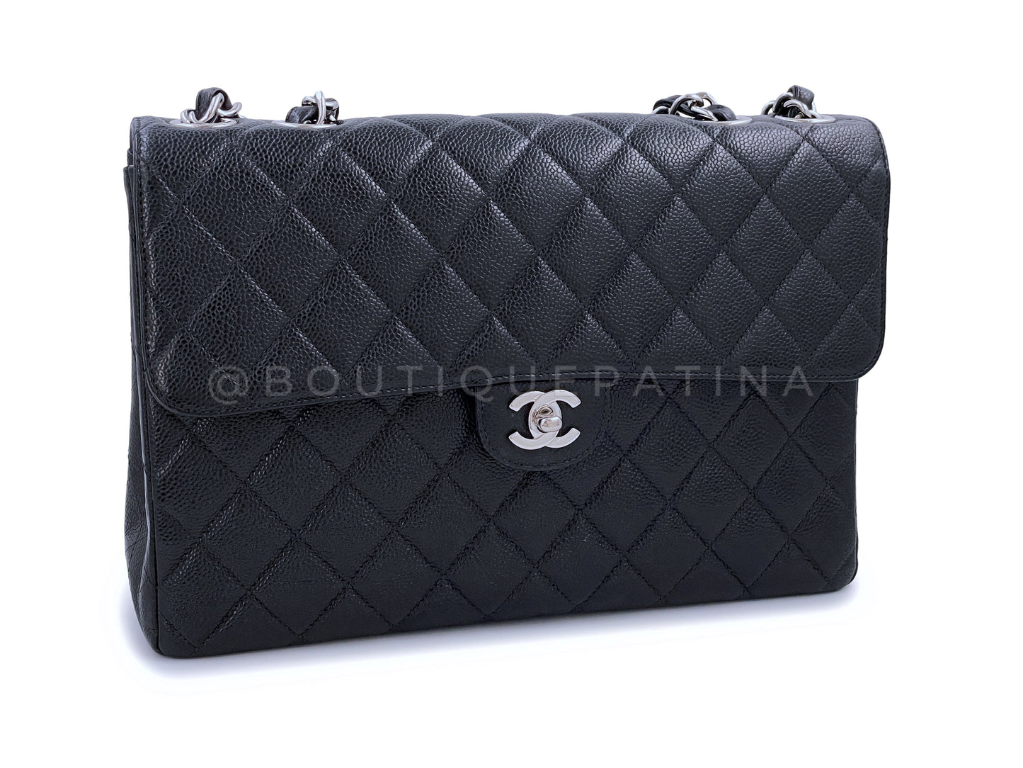 Chanel 2002 Vintage Black Caviar Jumbo Flap Bag SHW