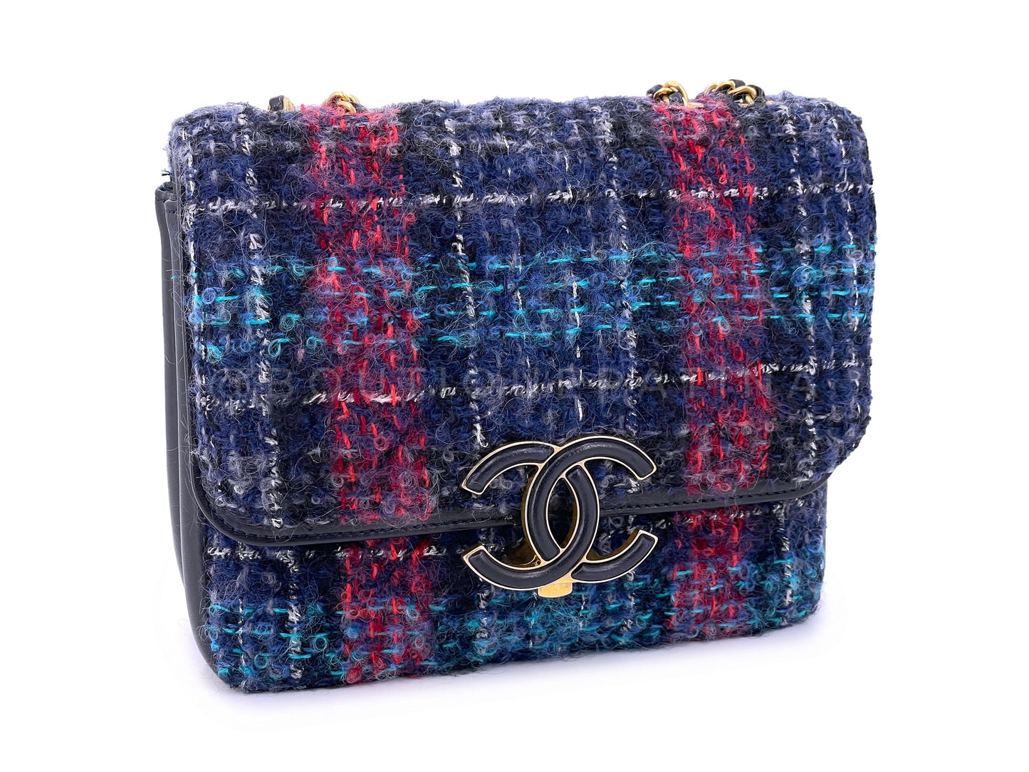 Chanel Purple Tweed Tall Mini Crossbody Two Flap Bag GHW