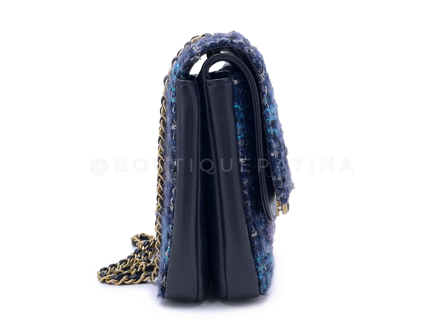 Chanel Purple Tweed Tall Mini Crossbody Two Flap Bag GHW