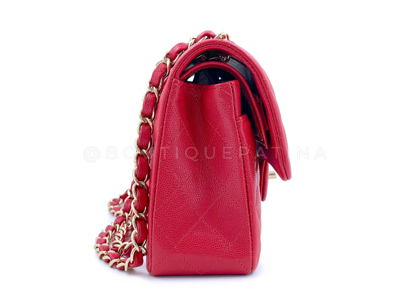 Pristine Chanel 19B Red Caviar Small Classic Double Flap Bag GHW 1O0