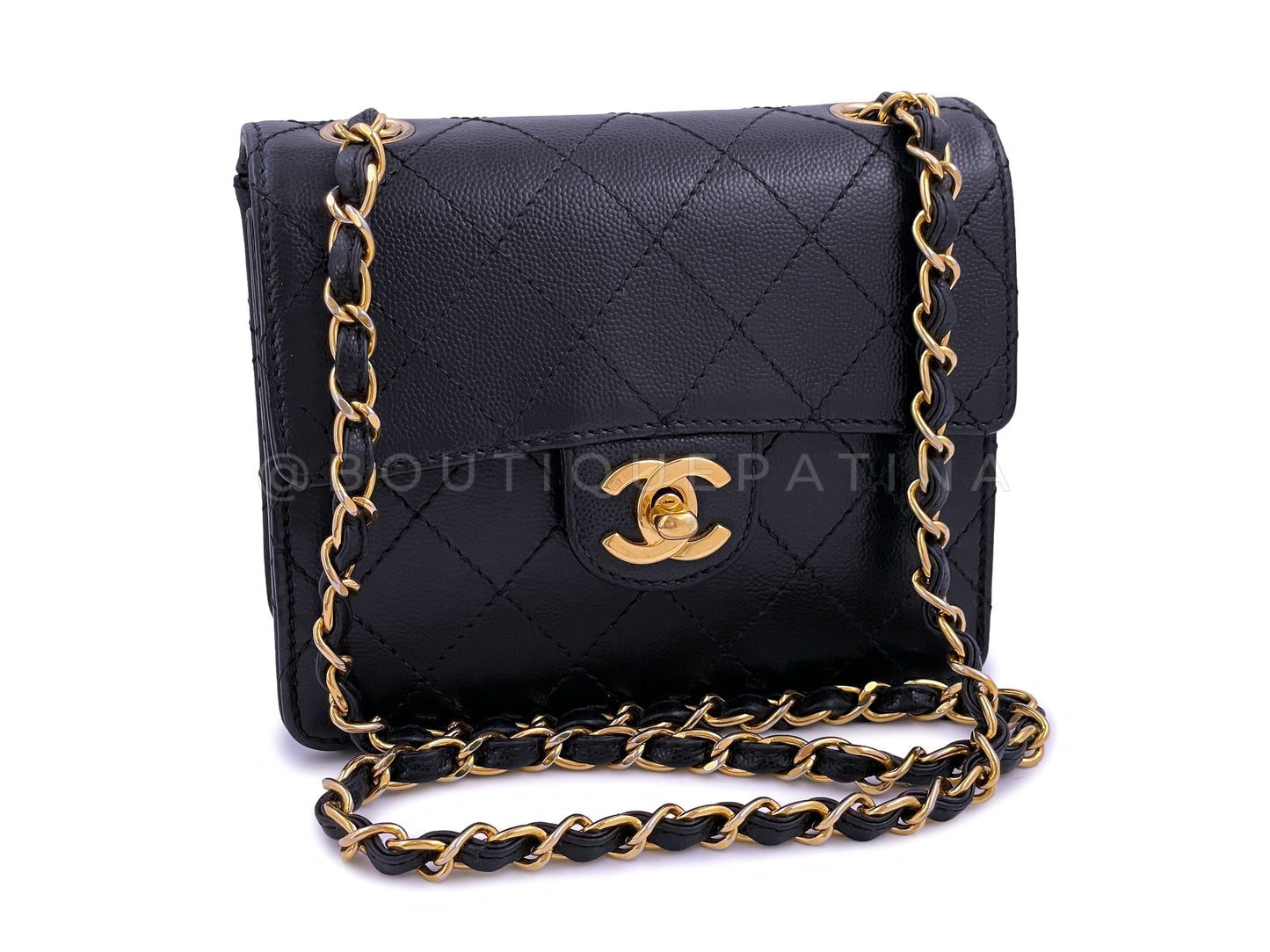 Chanel 1997 Vintage Black Caviar Square Mini Flap Bag 24k GHW