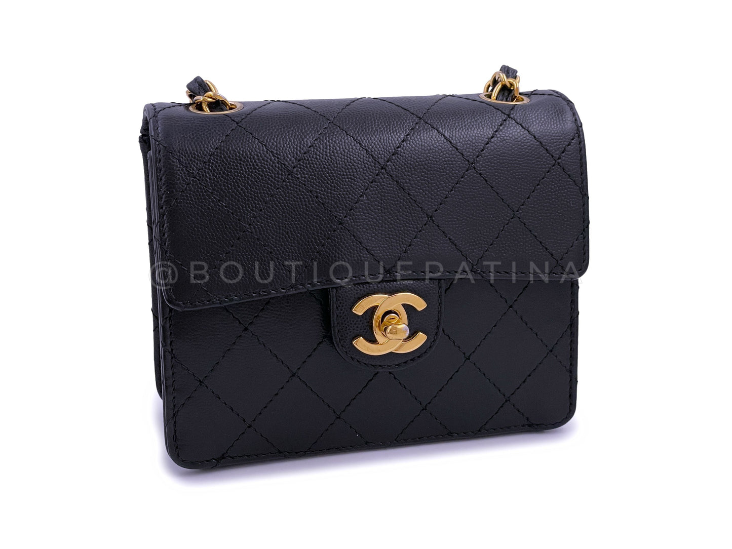 Chanel 1997 Vintage Black Caviar Square Mini Flap Bag 24k GHW