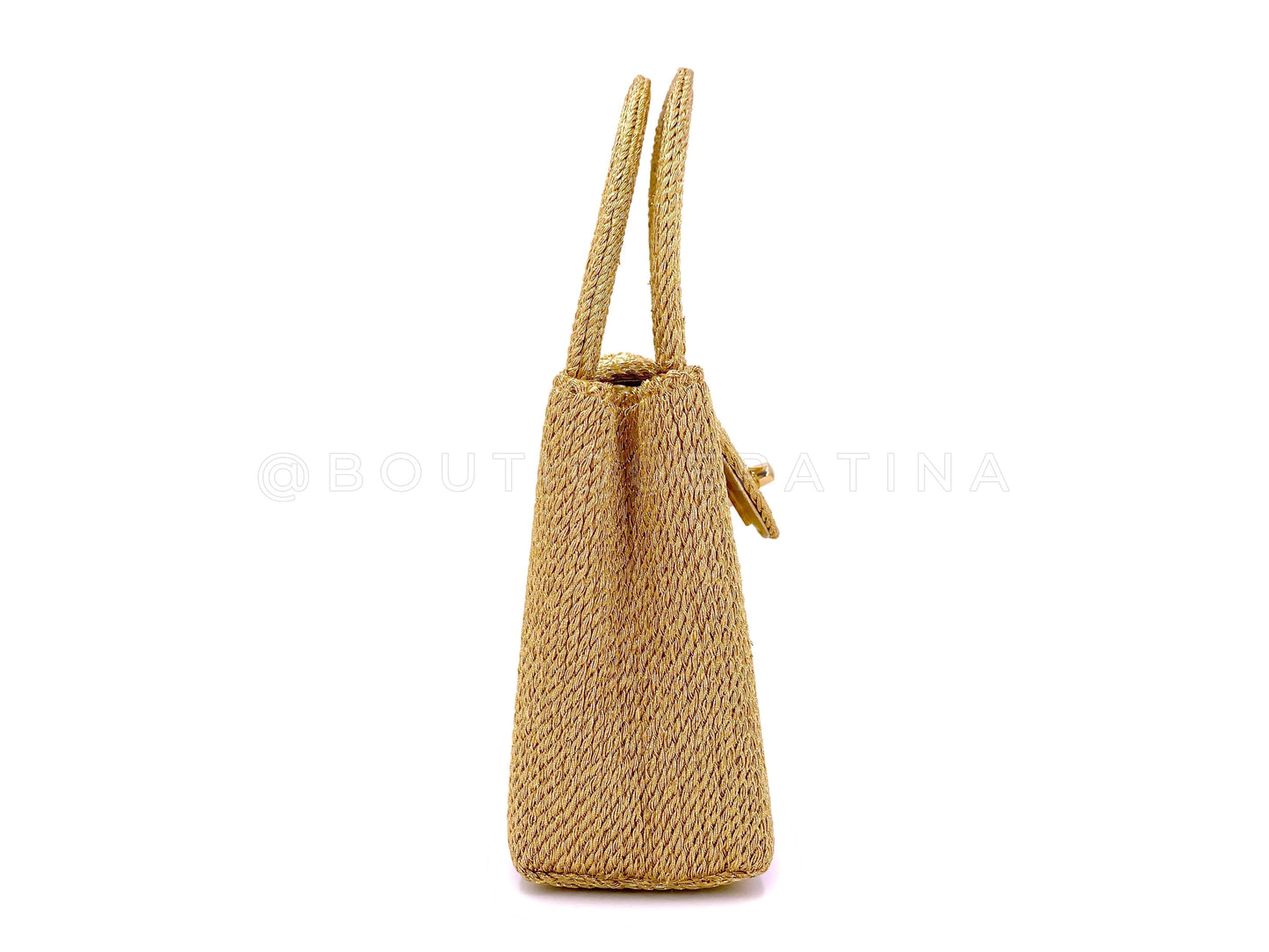 Chanel 1997 Vintage Gold Spun Raffia Micro Mini Kelly Evening Bag 24k GHW XRU