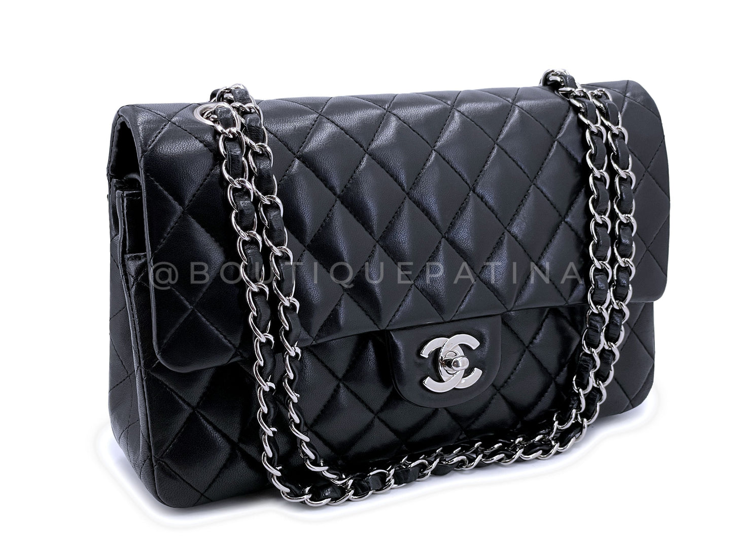 Chanel Medium Black Classic Double Flap Bag 2007 Vintage SHW Lambskin