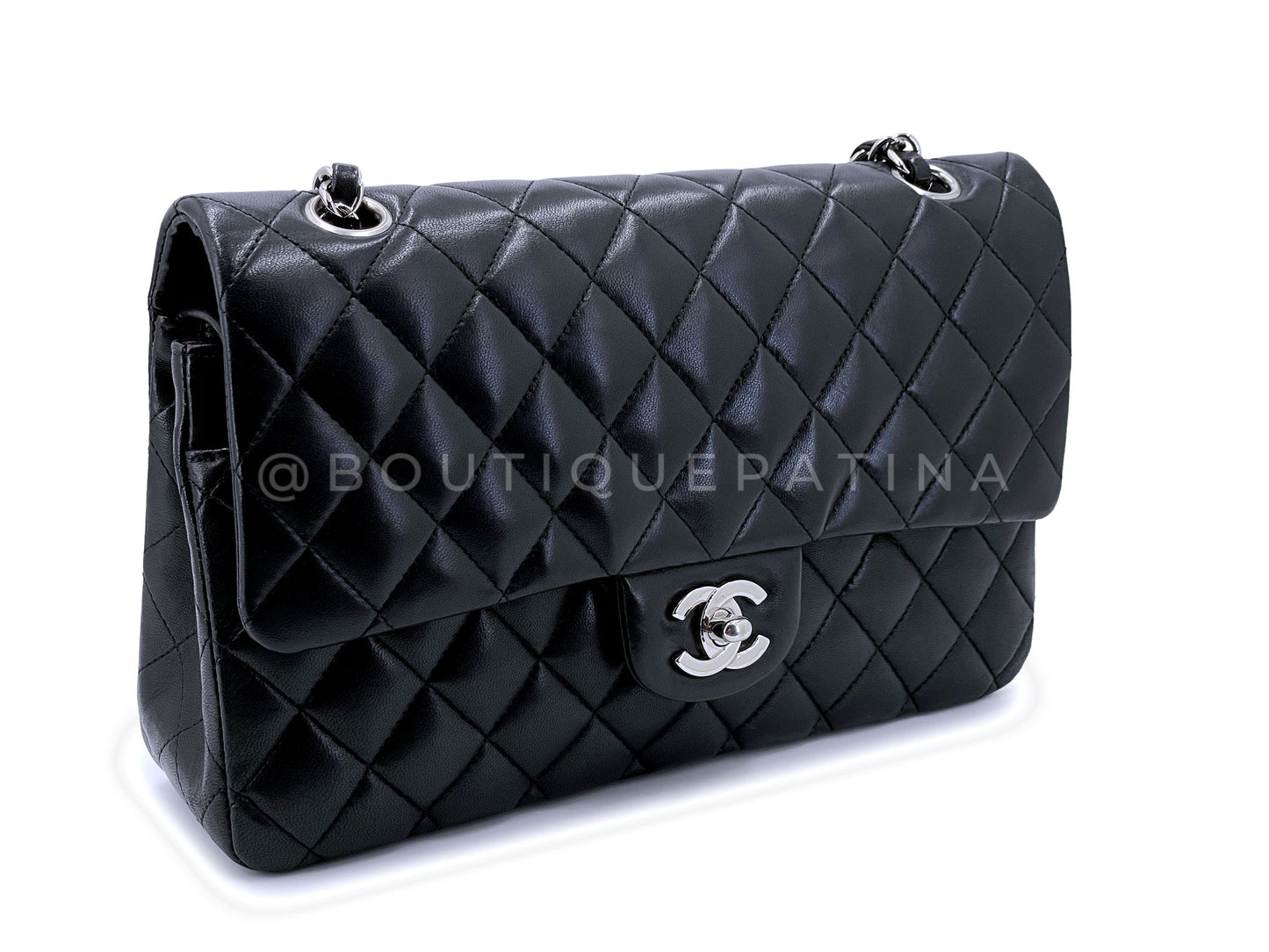 Chanel Medium Black Classic Double Flap Bag 2007 Vintage SHW Lambskin