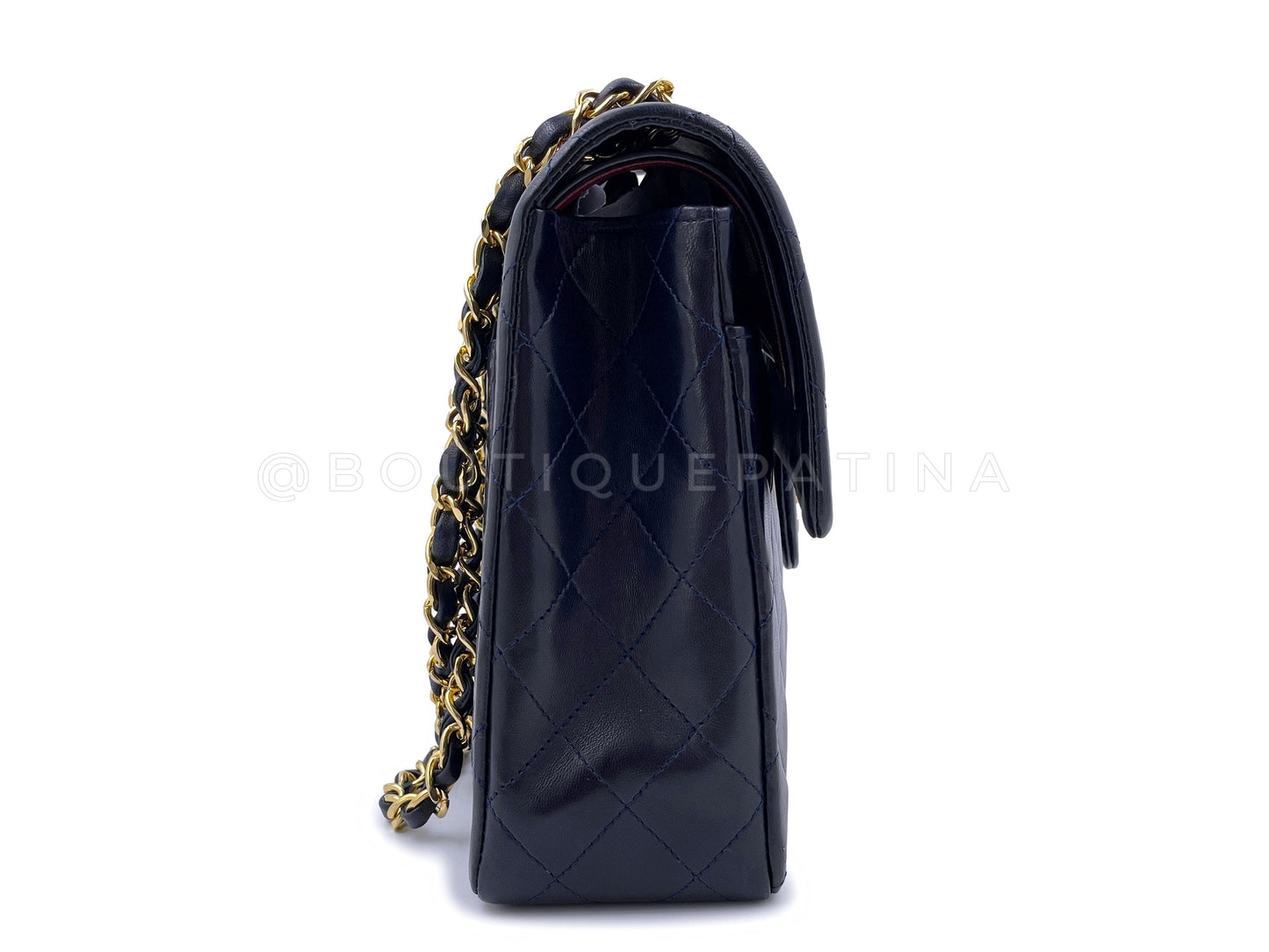 Chanel 1989 Vintage Blue-Black Tall Medium Classic Double Flap Bag 24k GHW