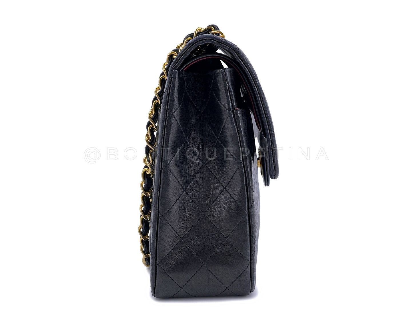 Chanel 1989 Vintage Black Tall Medium Classic Double Flap Bag 24k GHW Lambskin