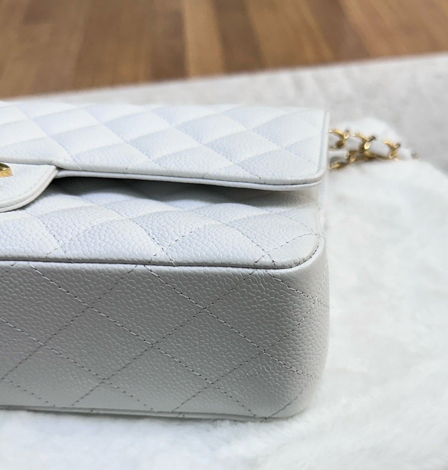 Chanel White Caviar Medium Classic 2.55 Double Flap Bag