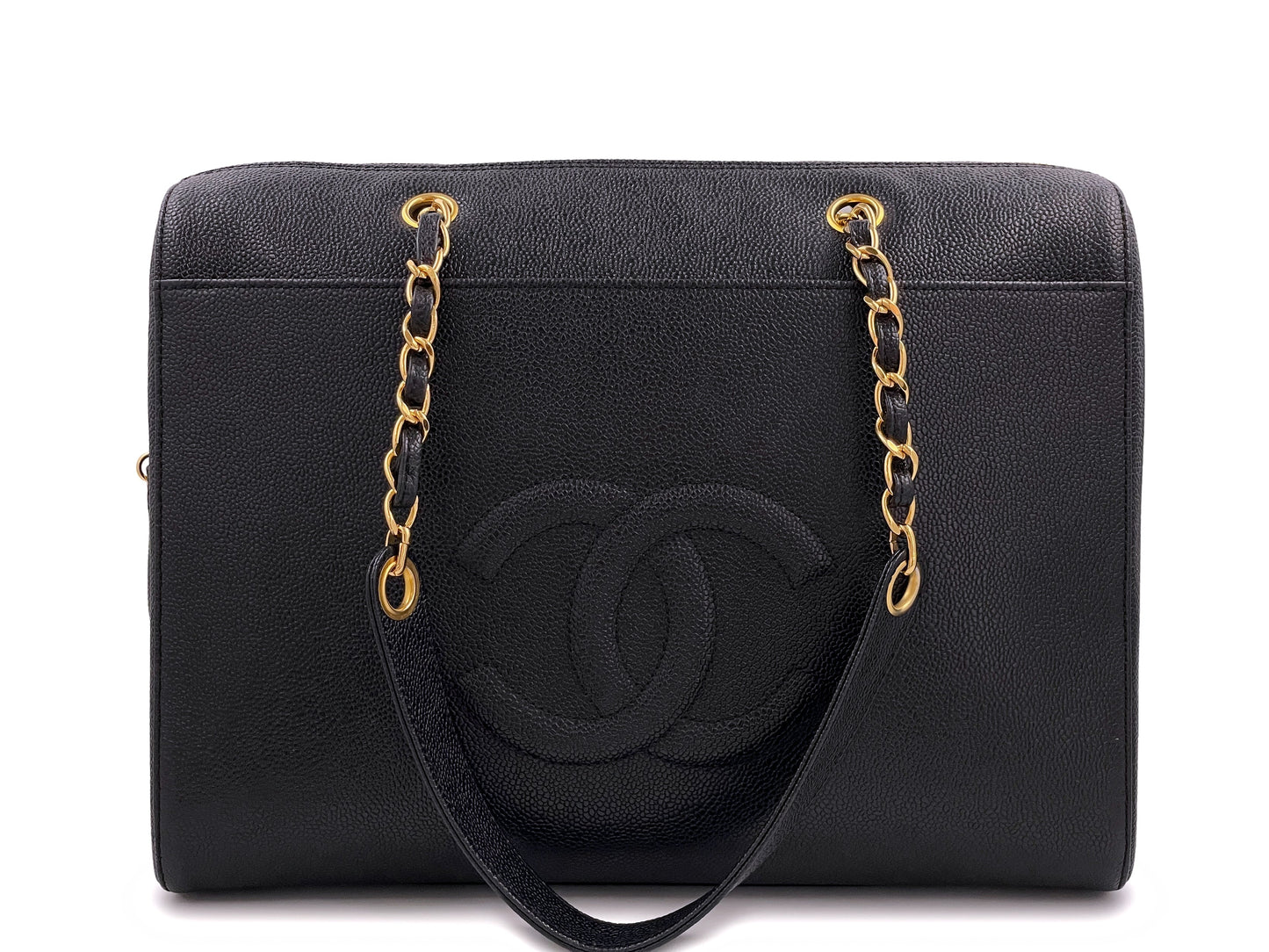 Pristine Chanel 1998 Vintage Black Caviar Zip Shopper Tote Bag 24k GHW PGC