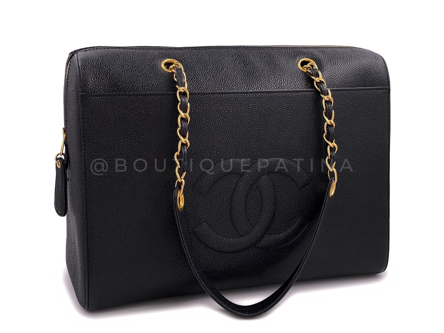 Pristine Chanel 1998 Vintage Black Caviar Zip Shopper Tote Bag 24k GHW PGC