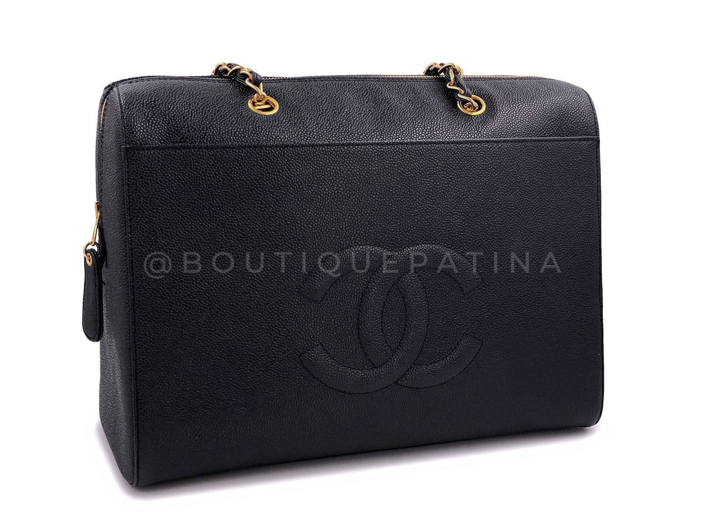 Pristine Chanel 1998 Vintage Black Caviar Zip Shopper Tote Bag 24k GHW PGC