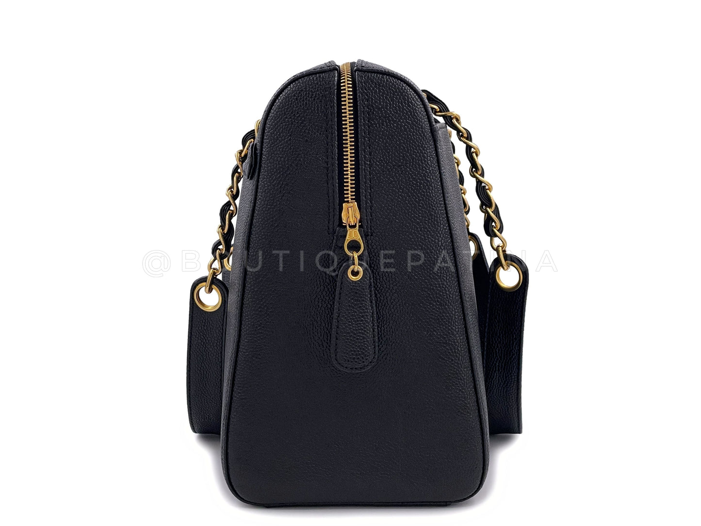 Pristine Chanel 1998 Vintage Black Caviar Zip Shopper Tote Bag 24k GHW PGC