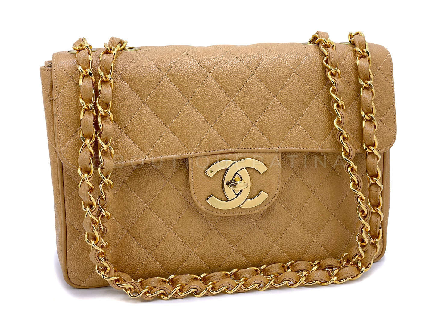 Chanel 1994 Vintage Caramel Beige Caviar Jumbo Flap Bag 24k GHW