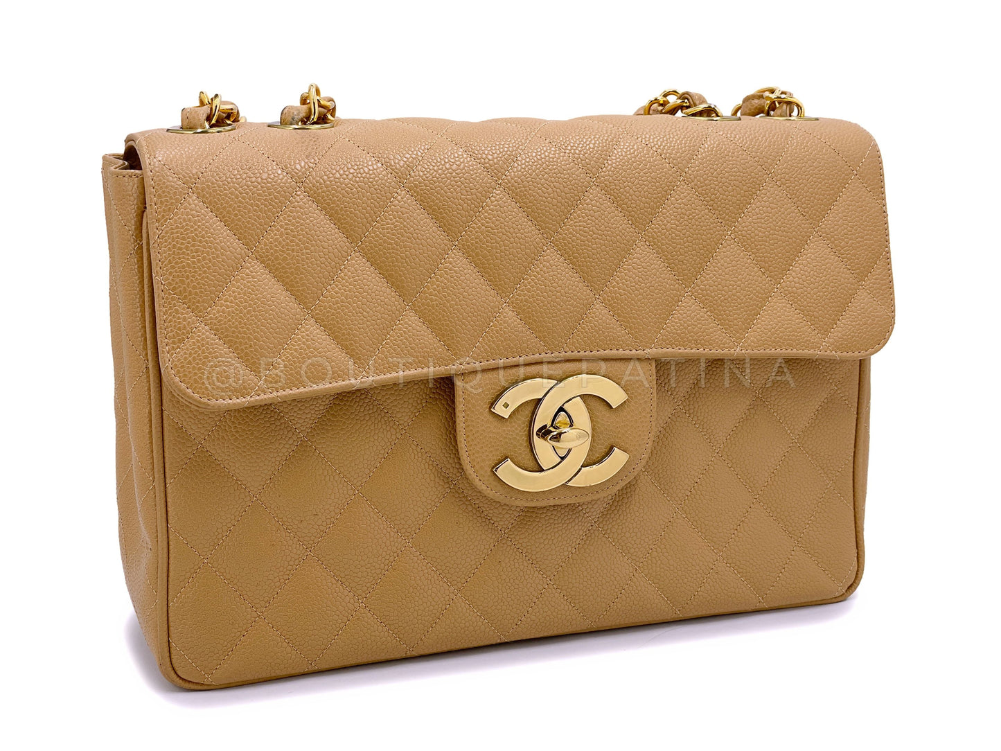 Chanel 1994 Vintage Caramel Beige Caviar Jumbo Flap Bag 24k GHW