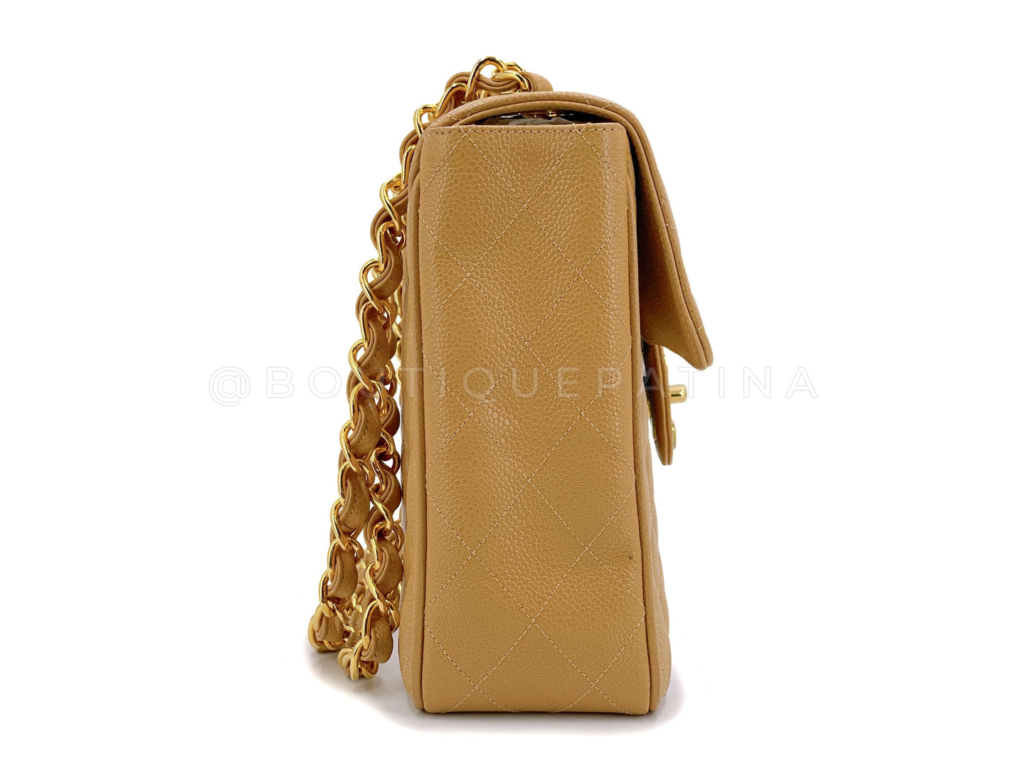 Chanel 1994 Vintage Caramel Beige Caviar Jumbo Flap Bag 24k GHW