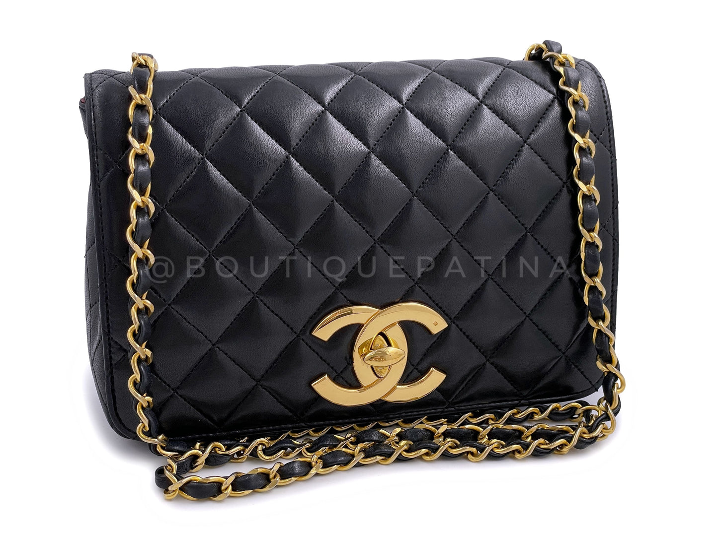Rare Chanel 1987 Vintage Black Oversized CC Small Full Flap Bag 24k GHW