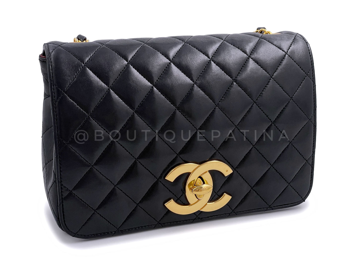Rare Chanel 1987 Vintage Black Oversized CC Small Full Flap Bag 24k GHW