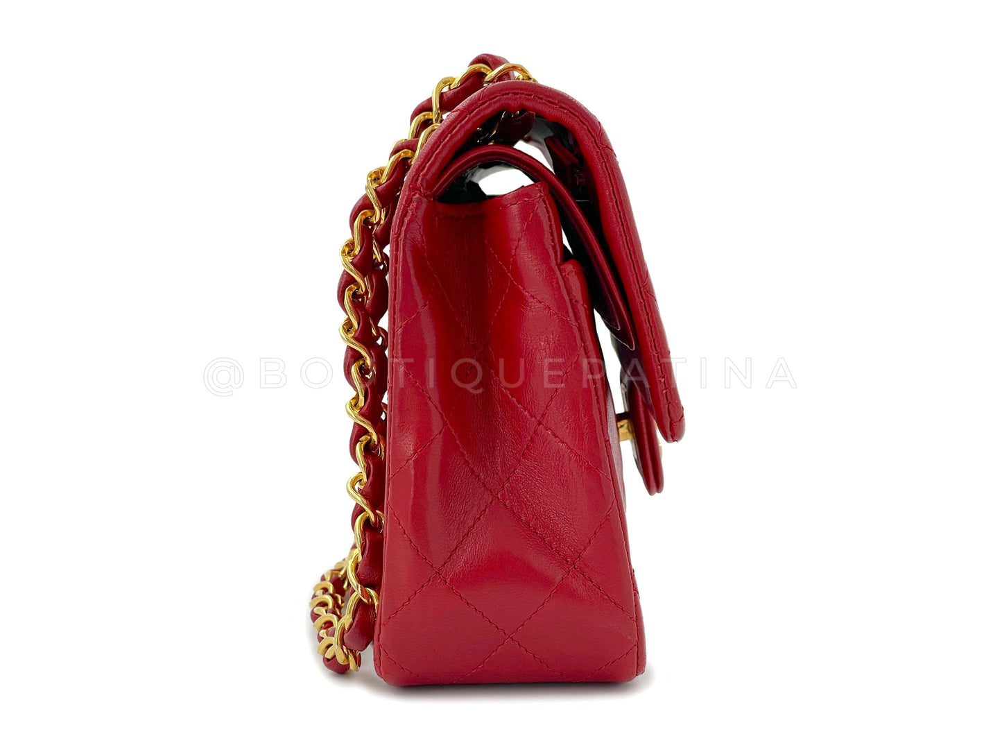 Chanel 1989 Vintage Red Small Classic Double Flap Bag 24k GHW Lambskin