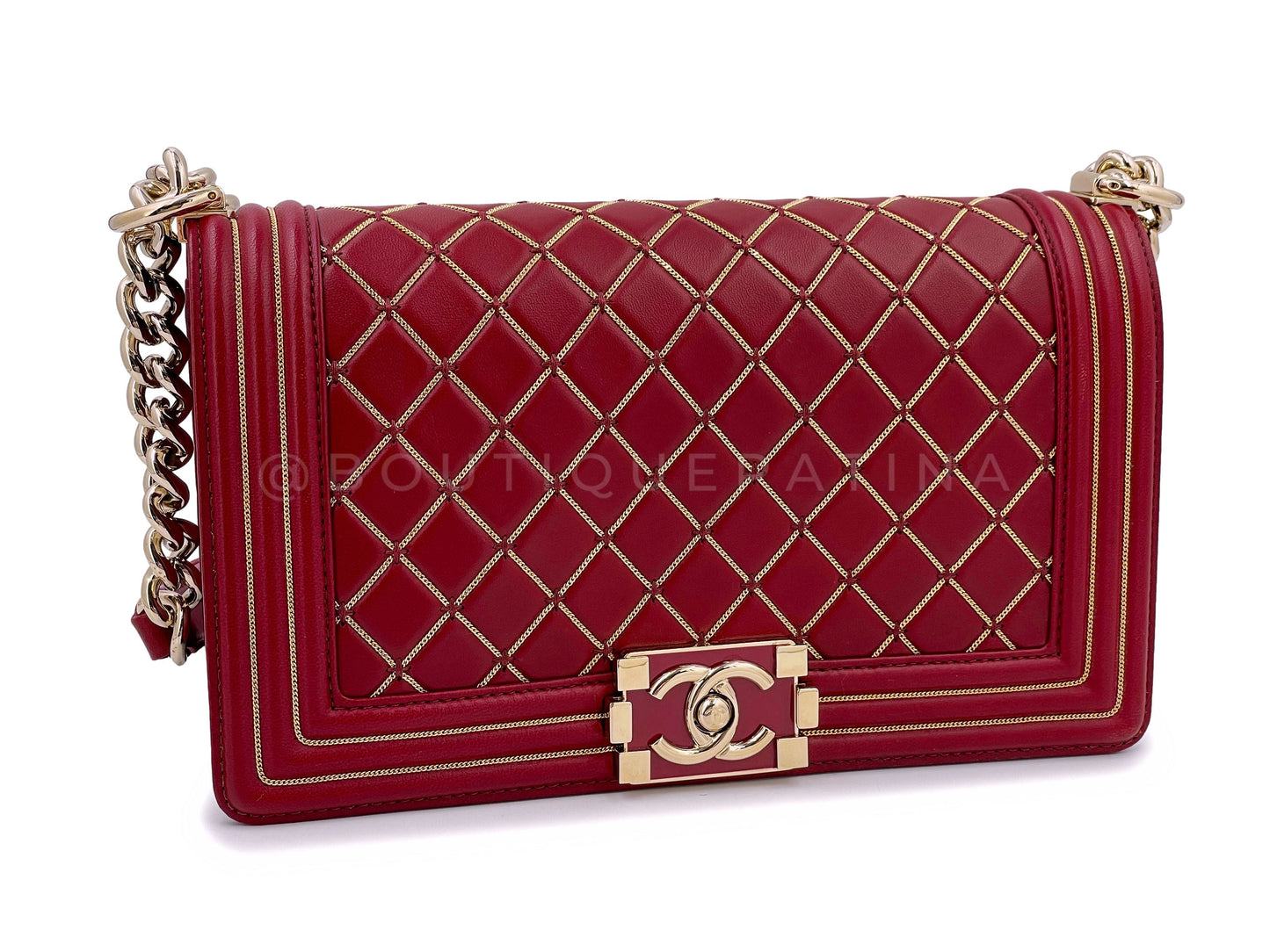 Chanel Red Micro Chain Quilted Medium Boy Bag GHW